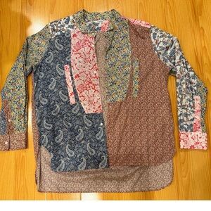 LOEWE Asymmetric Patchwork Cotton Poplin Vintage Shirt Multicolor Size Large